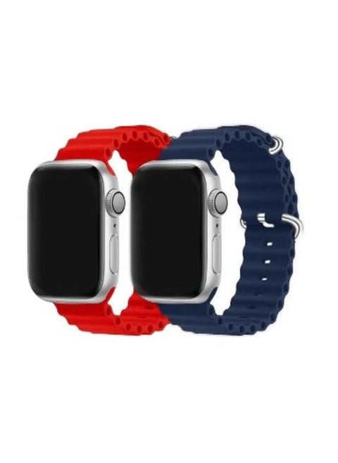 2Pack for Apple Watch Ocean Band 49mm 45mm 44mm 42mm Soft Silicone Loop Strap for iWatch Series Ultra/8/7/SE/6/5/4/3/2/1 Red/Dark Blue