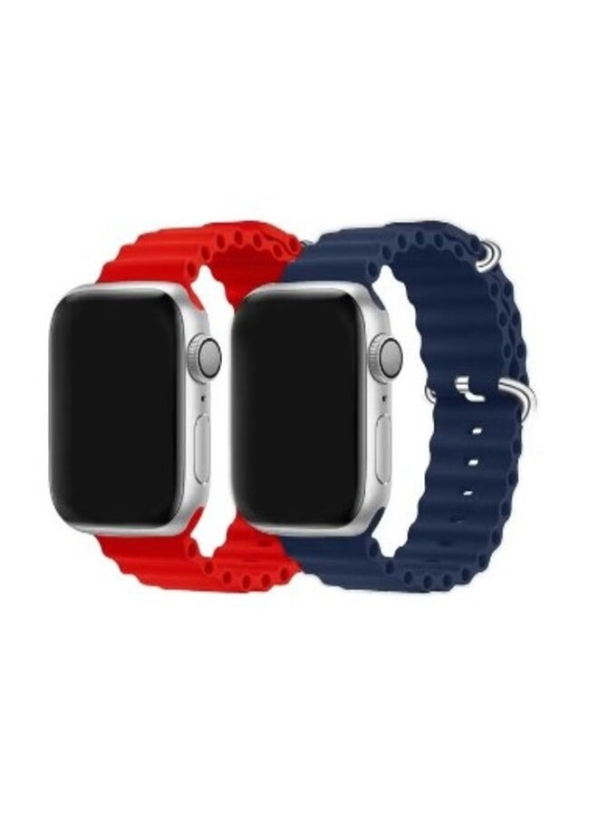 Generic - 2Pack for Apple Watch Ocean Band 49mm 45mm 44mm 42mm Soft Silicone Loop Strap for iWatch Series Ultra/8/7/SE/6/5/4/3/2/1 Red/Dark Blue - Image 1