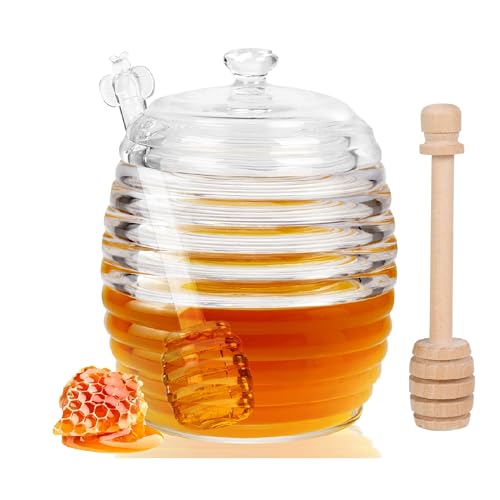 Loscarol Honey Jar with Dipper and Lid, 8 oz Glass Honey Pot Dispenser with 2 Dippers Sticks Set, Honey Containers for Kitchen, Home, Syrup Storage - Image 1