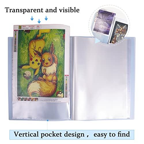 Qunrwe A3 Art Portfolios Case 40 Pages,Diamond Painting Storage Book,Pocket Protector with Index Stickers,11.8 x 16.5 inch Clear Sheet Protectors Portfolio Folder for Artwork,Report,Photo (Blue) - Image 5