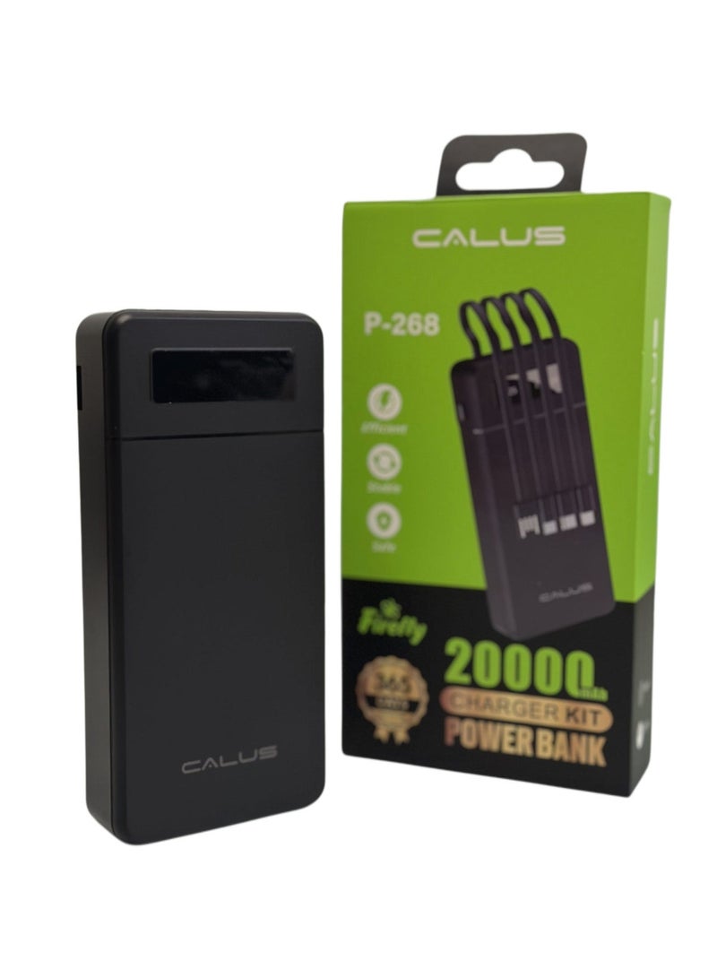 CALUS P-268 Firefly 20000mAh Power Bank with 4 Built-in Charging Cables - Black - Image 1