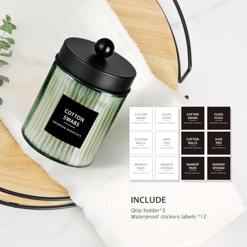 Komashr 3 Pack Apothecary Jar Canisters Bathroom Vanity Organizer - Qtip Holder Storage Organizer Set Countertop Canister with Stainless Steel Lids &Cute Stickers for Qtips,Cotton Swabs,Makeup Sponges,Floss - Image 4