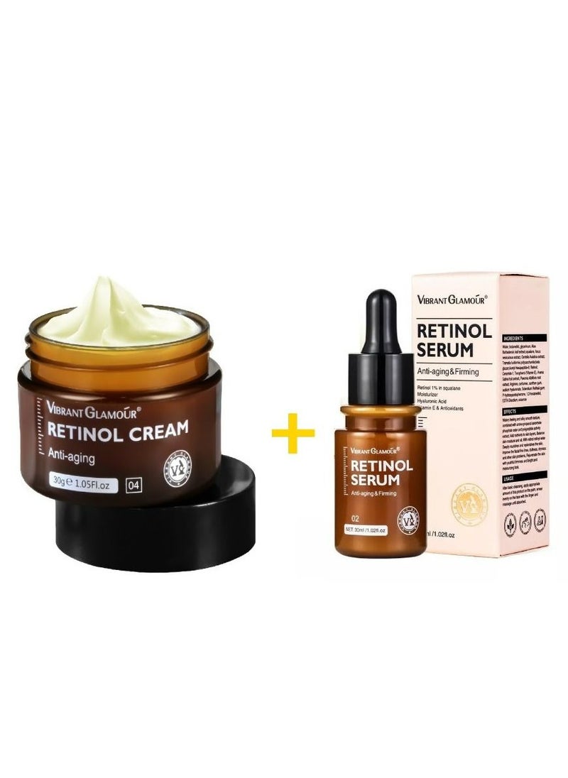 Vibrant Glamour Retinol Cream Skin Moisturizing Whitening Cream and Serum Combo Anti-Wrinkle, Anti-Aging,Brightening and Lightening,Pores Repair Lighten Sensitive Area Dark Spots 30g  + 30ml  - Image 1