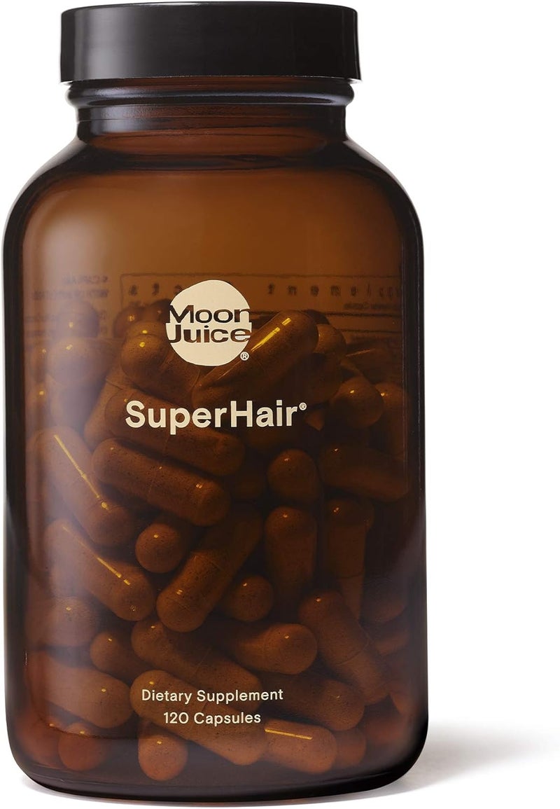 Moon Juice  SuperHair  Bottle 120 Capsules  Hair Growth Vitamins  Multivitamins  Organic Ashwagandha  Reusable Glass Bottle  3rd Party Tested  100 Traceable  Vegan Gluten Free Non GMO - Image 1
