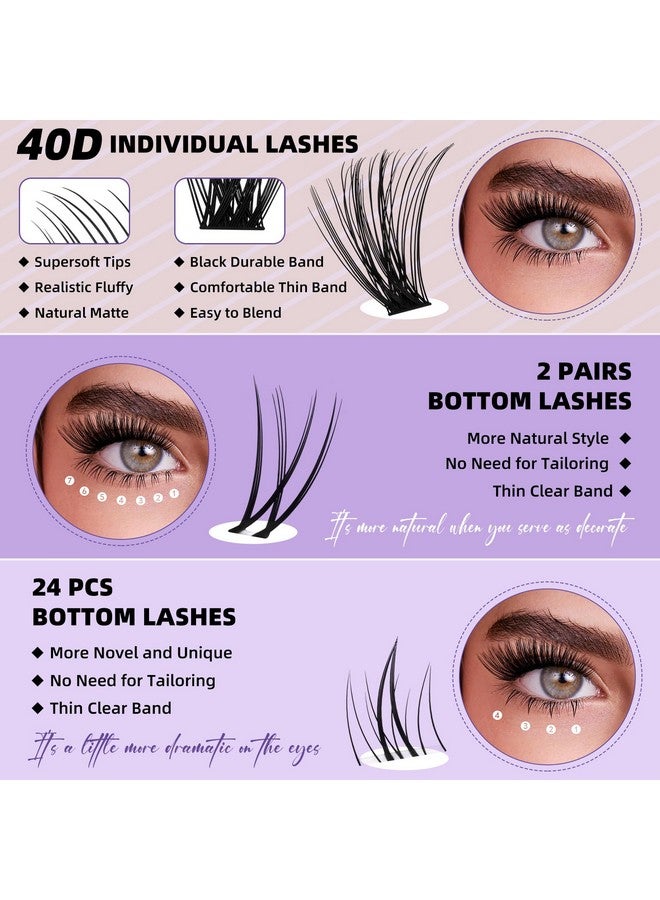 B&qaugen Eyelash Extension Kit with Bottom Lash Extension 10-18mm 40D D Curl Lash Clusters Kit with Bottom Lashes DIY Lash Extension Kit Bond and Seal Lash Applicator (Kit-40D-D-MIX10-18) - Image 2