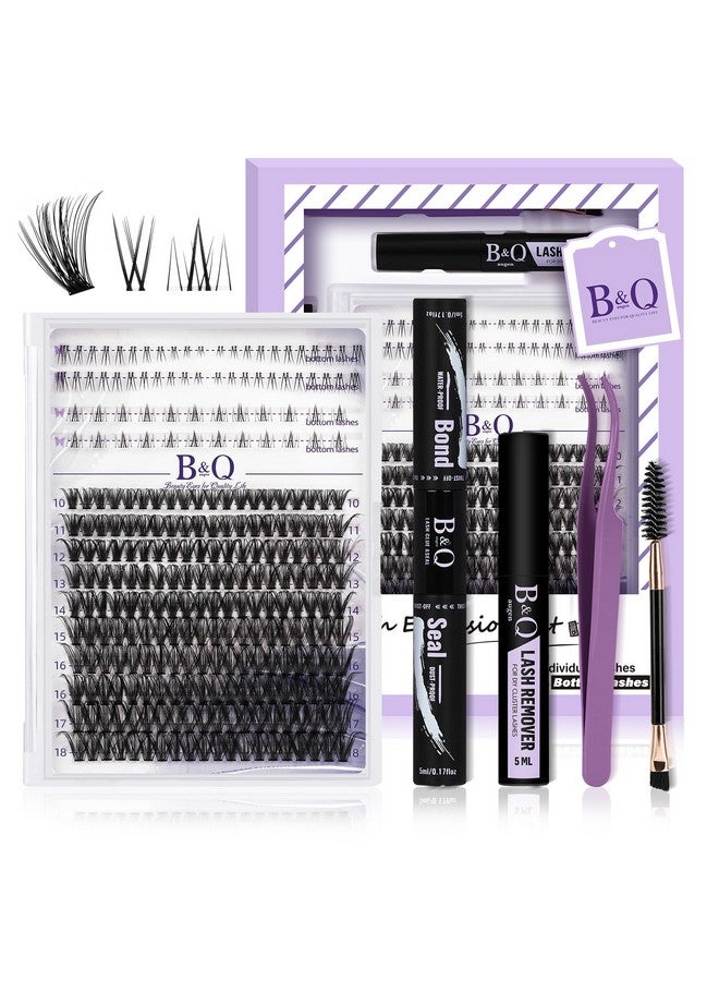 B&qaugen Eyelash Extension Kit with Bottom Lash Extension 10-18mm 40D D Curl Lash Clusters Kit with Bottom Lashes DIY Lash Extension Kit Bond and Seal Lash Applicator (Kit-40D-D-MIX10-18) - Image 1