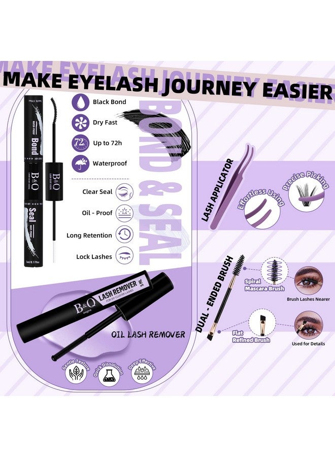 B&qaugen Eyelash Extension Kit with Bottom Lash Extension 10-18mm 40D D Curl Lash Clusters Kit with Bottom Lashes DIY Lash Extension Kit Bond and Seal Lash Applicator (Kit-40D-D-MIX10-18) - Image 4