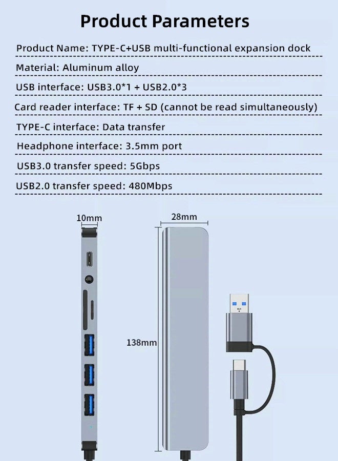 Hubs 8-in-1 USB-C Hub Multiport Adapter,SD/TF Card Reader,3.5mm Audio Jack,Plug-and-Play Functionality with no Drivers Required 2 USB 3.0 Ports Transfer Speed Up to 5Gbps and for Charging,Durable Aluminium Design for Heat Dissipation– Stable Performance and Wide Compatibility with Modern Devices.Compatible with Mac, Android, DSLR,Laptops,and Tablets Perfect for Games,Live Streaming,Office and Travel - Image 3