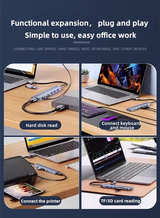 Hubs 8-in-1 USB-C Hub Multiport Adapter,SD/TF Card Reader,3.5mm Audio Jack,Plug-and-Play Functionality with no Drivers Required 2 USB 3.0 Ports Transfer Speed Up to 5Gbps and for Charging,Durable Aluminium Design for Heat Dissipation– Stable Performance and Wide Compatibility with Modern Devices.Compatible with Mac, Android, DSLR,Laptops,and Tablets Perfect for Games,Live Streaming,Office and Travel - Image 4