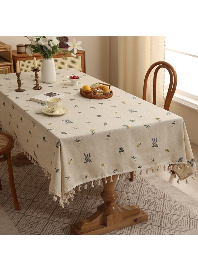 Embroidered Linen Tablecloth Multiple Sizes Rustic Decor Table Cover for Dining Table Home Party Daily Use - Image 1