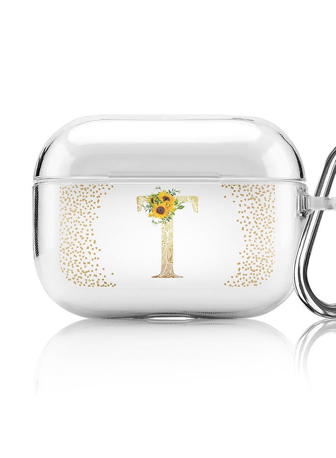 Stylizedd Classic Clear printed Case for Apple Airpods Pro Soft TPU Gel Thin Transparent Flexible Cover - Custom Monogram Initial Letter Mandala Floral Pattern Alphabet - T (Clear ) - Image 1