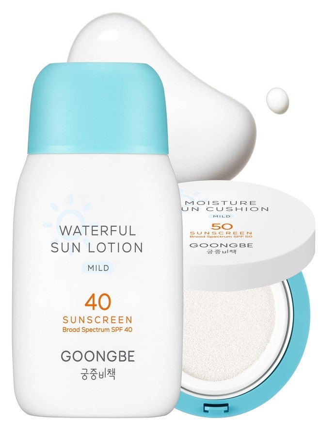 GOONGBE Sun Lotion SPF 40 & Moisture Sun Cushion SPF 50 Zinc Oxide Mineral Sunscreen - Vegan for Babies Kids Adults - Korean Skincare, 2.82oz & Cushion 0.81oz - Image 1