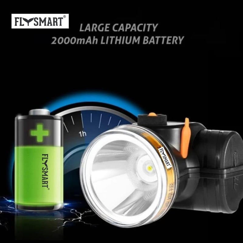 Flysmart 100W Rechargeable LED Head Torch Headlight Upto 1km Range with 8 Hours Continous Light Two Light Modes Feature for Farmers Camping Caving Hiking Trekking Cycling Running etc - Image 4