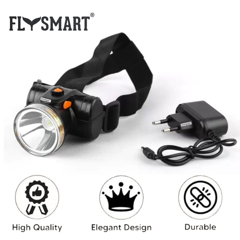 Flysmart 100W Rechargeable LED Head Torch Headlight Upto 1km Range with 8 Hours Continous Light Two Light Modes Feature for Farmers Camping Caving Hiking Trekking Cycling Running etc - Image 2