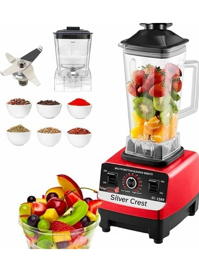 Heavy Duty Commercial Blender 4500W with Stainless Steel Blades – Industrial High-Speed Mixer, Juicer, Food Processor, Grinder, Chopper Mill for Fruits, Vegetables, Ice Smoothies, Soymilk, Soups, Professional Blender for Restaurant, Cafe, and Home Use with Food-Grade Jug and Rubber Cap, 45,000 RPM Industrial Motor