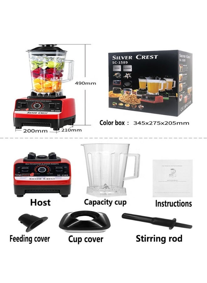 SILVER CREST Heavy Duty Commercial Blender 4500W with Stainless Steel Blades – Industrial High-Speed Mixer, Juicer, Food Processor, Grinder, Chopper Mill for Fruits, Vegetables, Ice Smoothies, Soymilk, Soups, Professional Blender for Restaurant, Cafe, and Home Use with Food-Grade Jug and Rubber Cap, 45,000 RPM Industrial Motor - Image 2