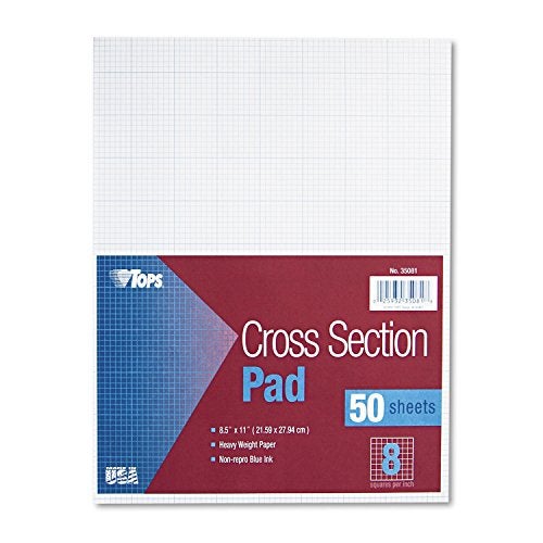 TOPS 35081 Cross Section Pads, 8 Squares, 8 1/2 x 11, White, 50 Sheets - Image 1