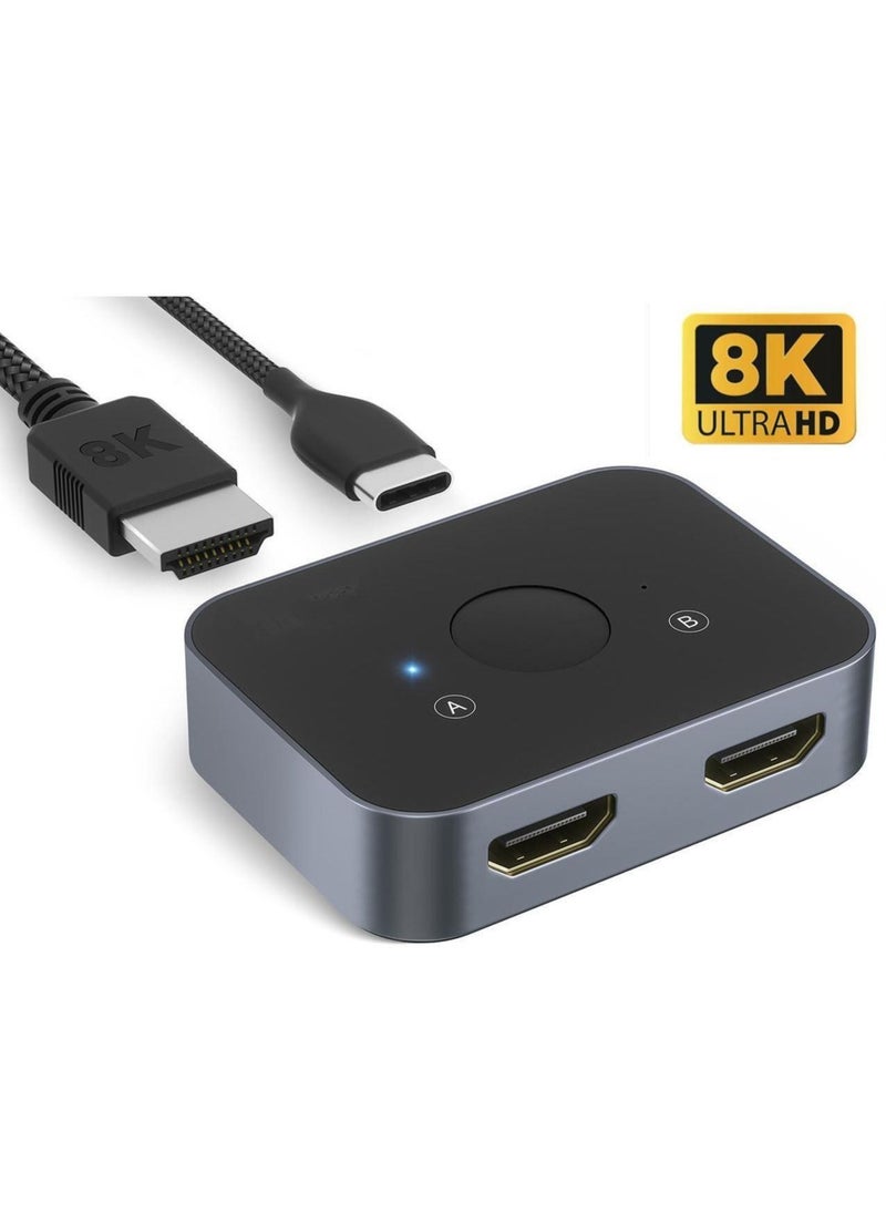 Generic - HDMI 2.1 Switch, 8K HDMI Switcher Splitter 2 in 1 Out, Supports 4k at 120Hz, 8k at 60Hz, 48Gbps High Speed, Aluminum HDMI Selector Bi-Directional. - Image 1