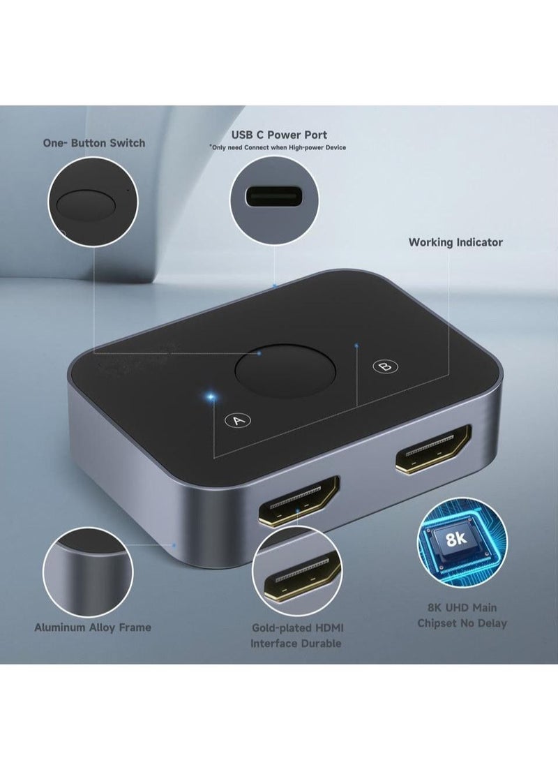 Generic - HDMI 2.1 Switch, 8K HDMI Switcher Splitter 2 in 1 Out, Supports 4k at 120Hz, 8k at 60Hz, 48Gbps High Speed, Aluminum HDMI Selector Bi-Directional. - Image 1