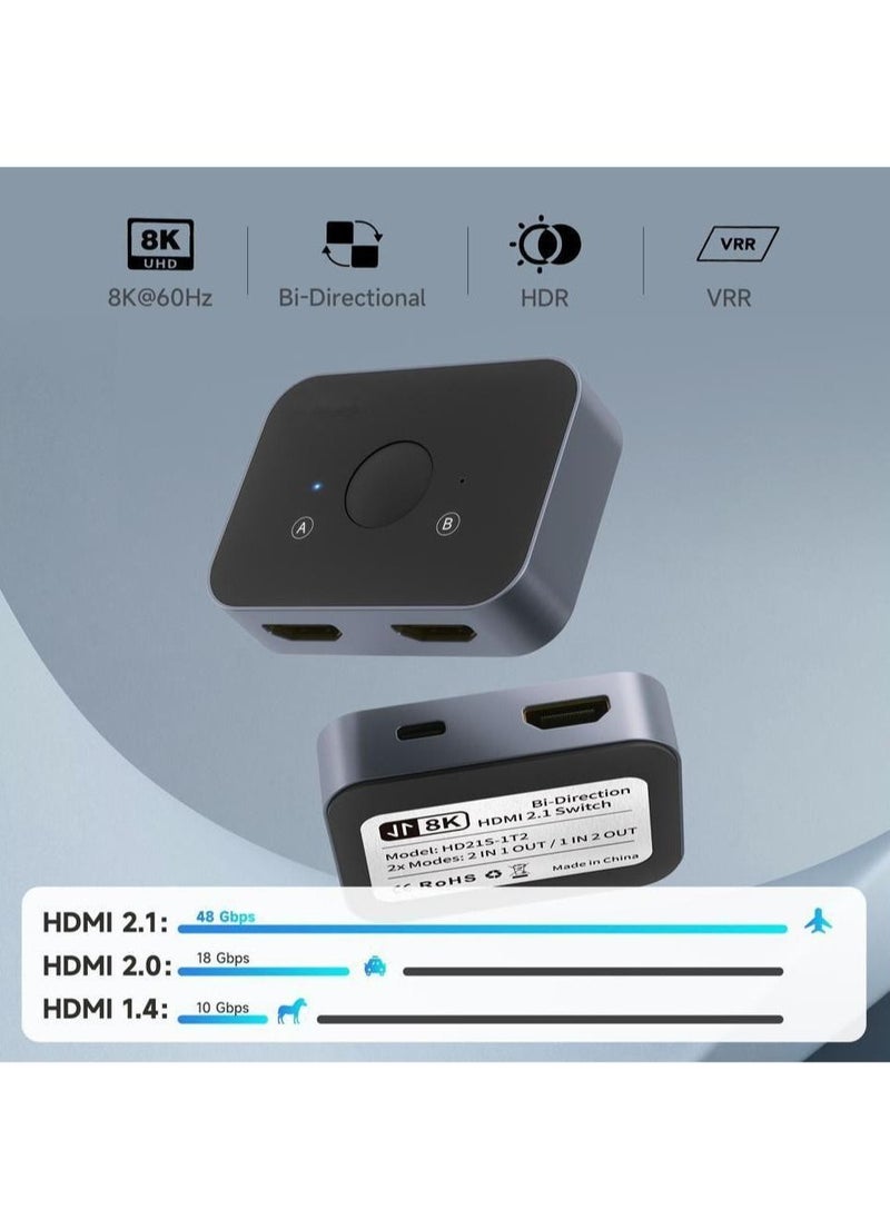 Generic - HDMI 2.1 Switch, 8K HDMI Switcher Splitter 2 in 1 Out, Supports 4k at 120Hz, 8k at 60Hz, 48Gbps High Speed, Aluminum HDMI Selector Bi-Directional. - Image 1
