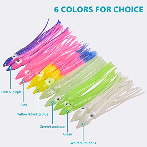 OROOTL Squid Skirts Octopus Skirts Saltwater Trolling Lures Soft Plastic Fishing Lures Glow Octopus Lures Squid Skirt Bait for Sea Bass Salmon Trout Tuna Multicolored 7cm 9cm 11cm - Image 4