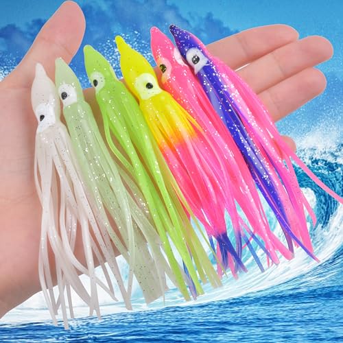 OROOTL Squid Skirts Octopus Skirts Saltwater Trolling Lures Soft Plastic Fishing Lures Glow Octopus Lures Squid Skirt Bait for Sea Bass Salmon Trout Tuna Multicolored 7cm 9cm 11cm - Image 5