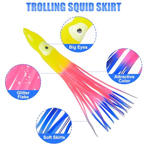 OROOTL Squid Skirts Octopus Skirts Saltwater Trolling Lures Soft Plastic Fishing Lures Glow Octopus Lures Squid Skirt Bait for Sea Bass Salmon Trout Tuna Multicolored 7cm 9cm 11cm - Image 2
