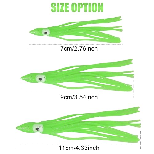 OROOTL Squid Skirts Octopus Skirts Saltwater Trolling Lures Soft Plastic Fishing Lures Glow Octopus Lures Squid Skirt Bait for Sea Bass Salmon Trout Tuna Multicolored 7cm 9cm 11cm - Image 3