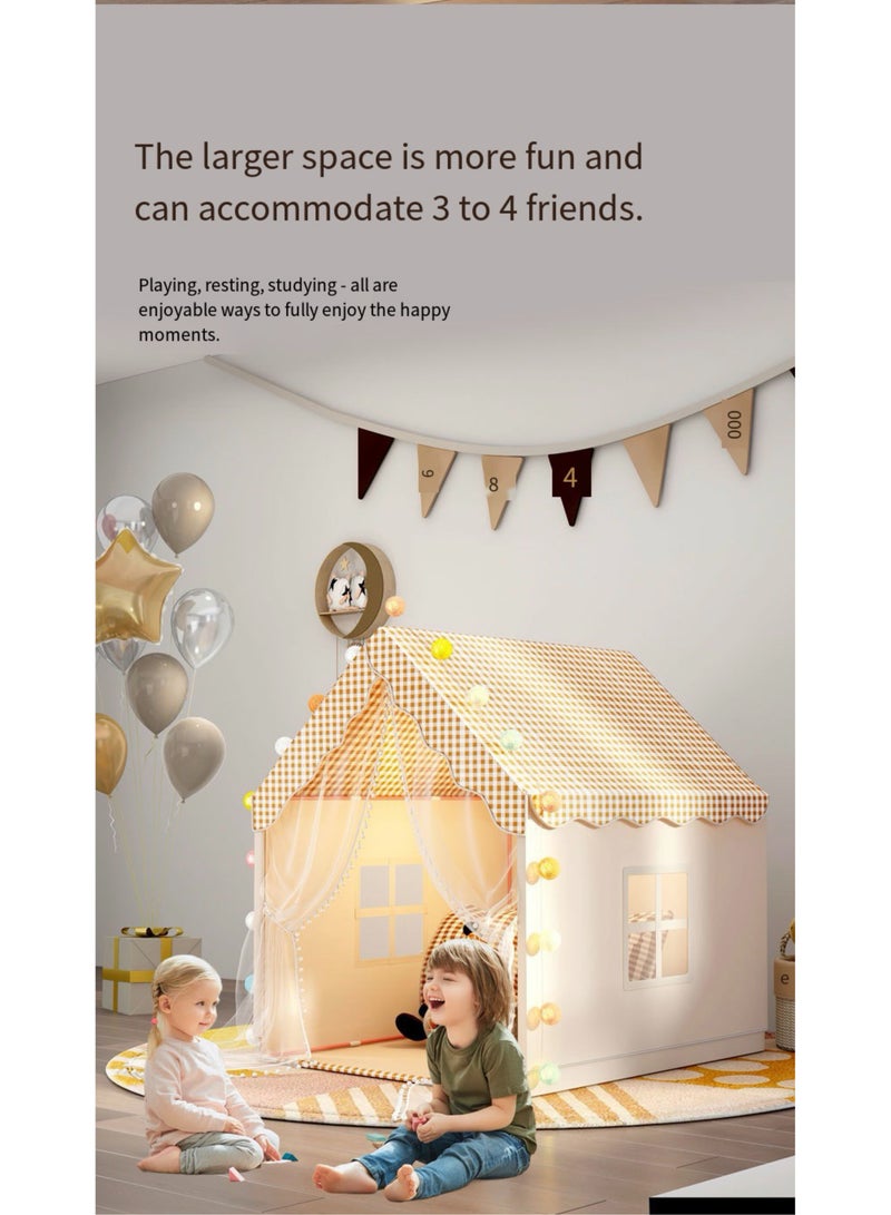 كونودول خيمة لعب للأطفال داخلية، مجموعة بيت لعب للأطفال مع ضوء كرة قطنية، أعلام ملونة، تصميم شبكي مخطط باللون البني، قلعة للأطفال الصغار في الهواء الطلق، هدية للأولاد والبنات في أعياد الميلاد - Image 4