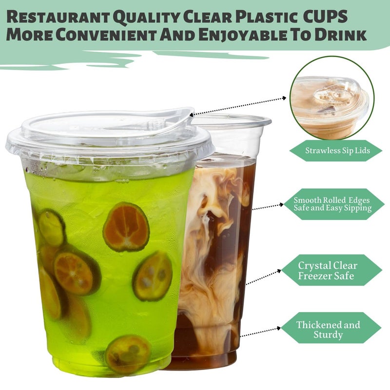 Artpreti 12 oz Clear Plastic Cups with Strawless Sip Lids  Disposable Plastic Coffee Cups with Lids  To Go Cups for Iced Coffee  Smoothies  Soda  or Any Cold Drinks  25Sets - Image 4