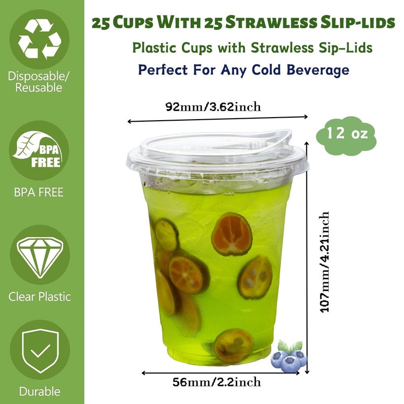 Artpreti 12 oz Clear Plastic Cups with Strawless Sip Lids  Disposable Plastic Coffee Cups with Lids  To Go Cups for Iced Coffee  Smoothies  Soda  or Any Cold Drinks  25Sets - Image 2