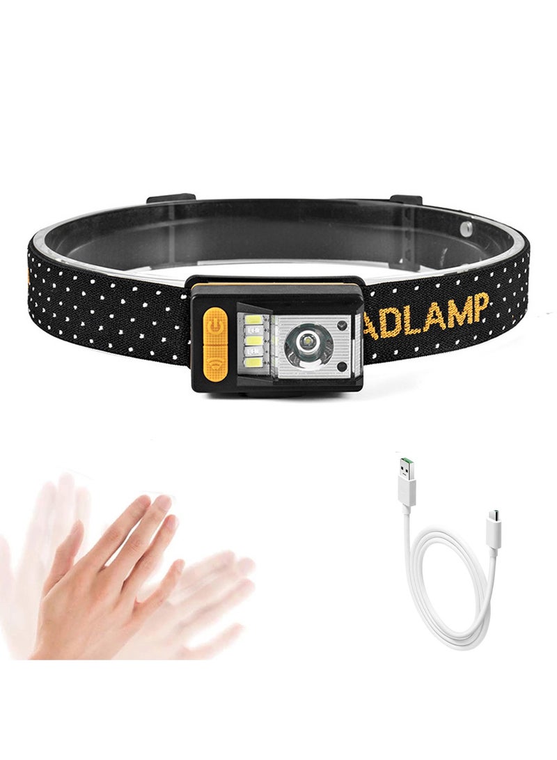 SYOSI Rechargeable LED Headlamp with 5 Light Modes & Motion Sensor, 1200 Lumens, Adjustable Headlight for Adults, Head Lamp Ideal for Outdoor Camping, Running & Walking - Image 1