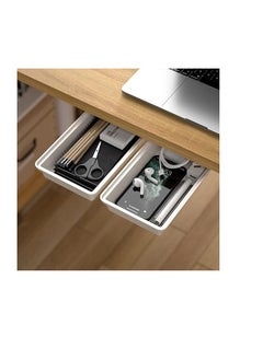 Hidden Under Table Desk Drawer Storage Organizer 2 Pack,Self-Adhesive Under Office Desktop Pencil Tray Drawer