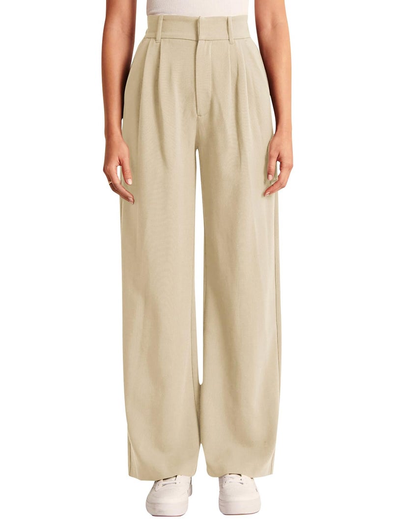 NIMIN Womens Business Casual Apricot Small High Waisted Straight Leg Pants Office Work Pants Trousers with Pockets - Image 2