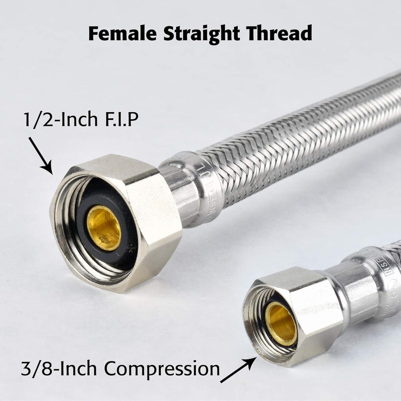 Plumb Pak PP23808 EZ Faucet Supply Tube - 30 Inch Stainless Steel, 3/8 X 1/2 In Compression X FIP - Image 2