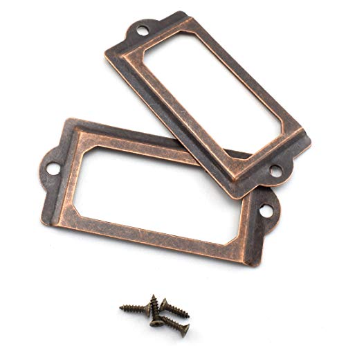 OZXNO Antique Metal Name Card Frame, OZXNO 10-Pack Vintage Red Bronze Label Holder Tag Slots for Drawer File Cabinet Shelves (70 x 33 mm / 2.8 x 1.3 inch) - Image 2