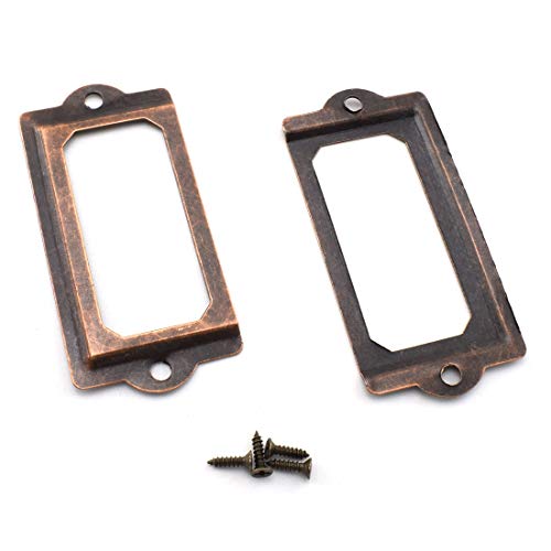 OZXNO Antique Metal Name Card Frame, OZXNO 10-Pack Vintage Red Bronze Label Holder Tag Slots for Drawer File Cabinet Shelves (70 x 33 mm / 2.8 x 1.3 inch) - Image 4