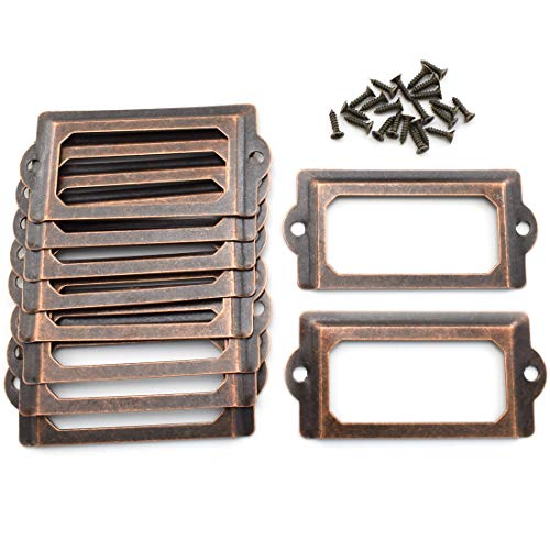 OZXNO Antique Metal Name Card Frame, OZXNO 10-Pack Vintage Red Bronze Label Holder Tag Slots for Drawer File Cabinet Shelves (70 x 33 mm / 2.8 x 1.3 inch) - Image 1