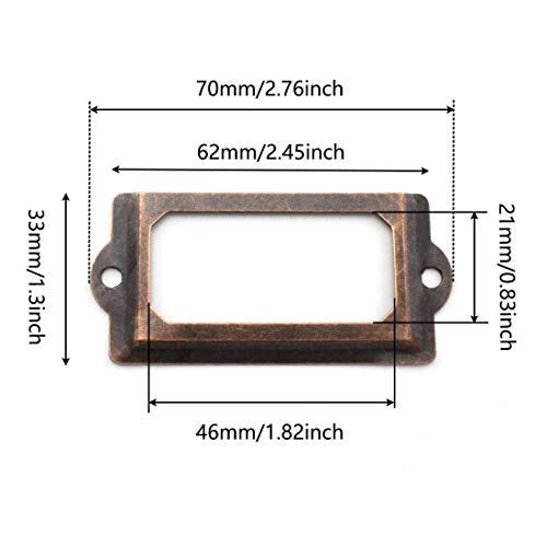 OZXNO Antique Metal Name Card Frame, OZXNO 10-Pack Vintage Red Bronze Label Holder Tag Slots for Drawer File Cabinet Shelves (70 x 33 mm / 2.8 x 1.3 inch) - Image 3