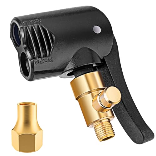 LUMITECO Locking Presta Schrader Air Chuck for Bike Tire, Dual Head Pump Nozzle with 1/4" F-NPT Quick Connect for Tire Inflator, Presta&Schrader Valve Adapter w/Air Release Nob for Bicycle Floor Pump - Image 1