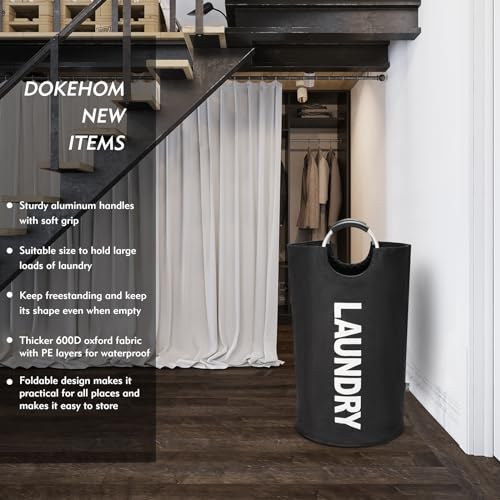 DOKEHOM 125L X-Large Laundry Basket, Collapsible Laundry Bag, Freestanding Tall Clothes Hamper, Foldable Washing Bin (Black) - Image 2