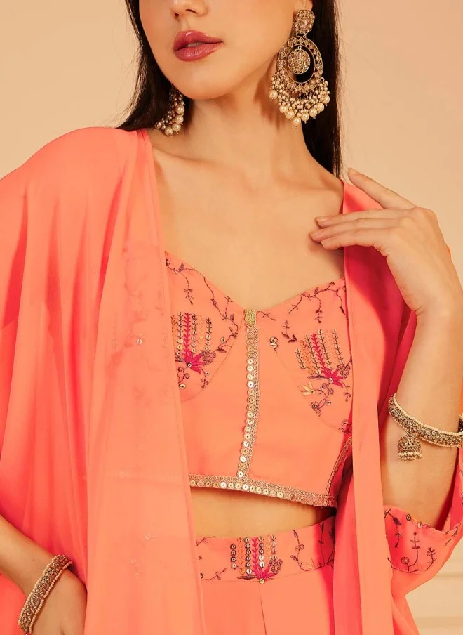 Indo Street Embellished Indo Fusion Top & Palazzos Set for Women