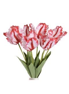 KASTWAVE 6PCS Tulips Artificial Flowers, Red Tulips 26.38in Real Touch Parrot Tulips Fake Tulips for Wedding Party Office Home Decor  - Image 1