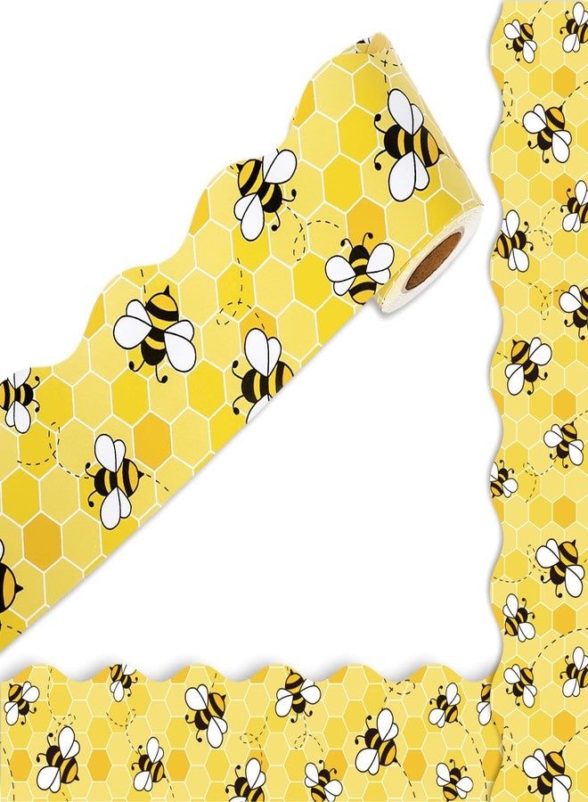 Whaline 32.8 Ft Summer Bulletin Board Border Yellow Bee Honeycomb Scalloped Die Cut Trim Border Roll for Summer Bee Day Home Party Supplies - Image 1