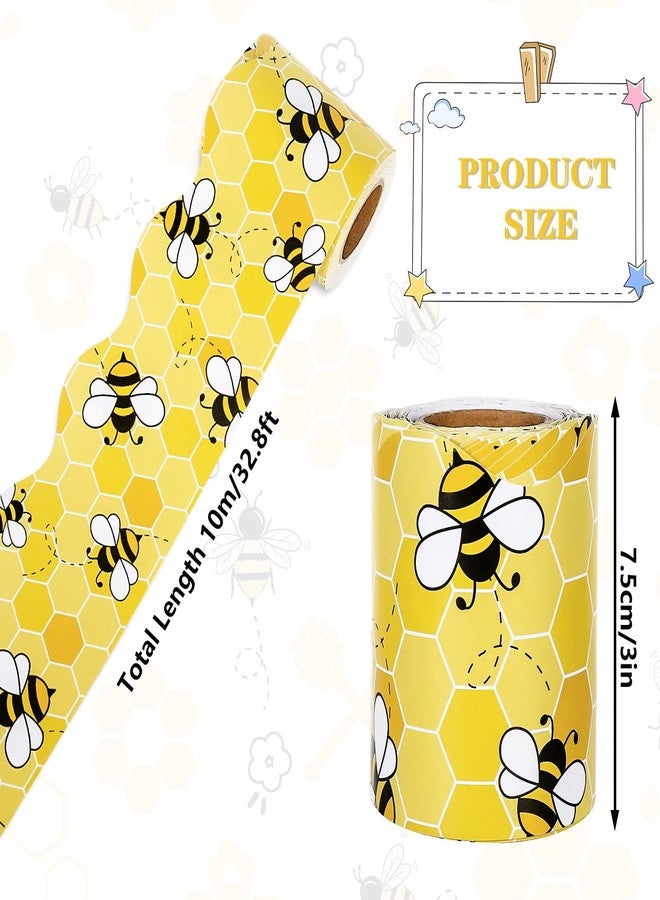 Whaline 32.8 Ft Summer Bulletin Board Border Yellow Bee Honeycomb Scalloped Die Cut Trim Border Roll for Summer Bee Day Home Party Supplies - Image 2