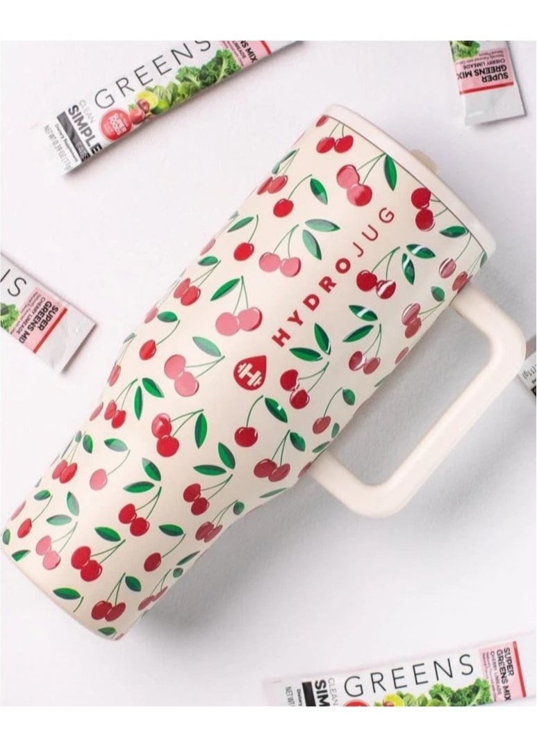 HydroJug Modern Tumbler with Handle & Simple Flip Straw - Car Cup Holder Friendly, Leak Resistant Water Bottle,Gifts for Women & Men,White and Cherry ,32 oz  - Image 2