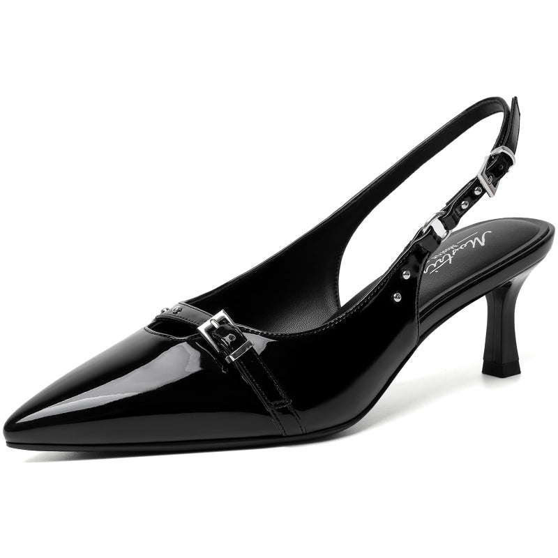 Mostrin Black Kitten Heels for Women Slingback Low Heels with Buckle Pointed Closed Toe Pumps Women's Pumps Shoes Size 8 - Image 1