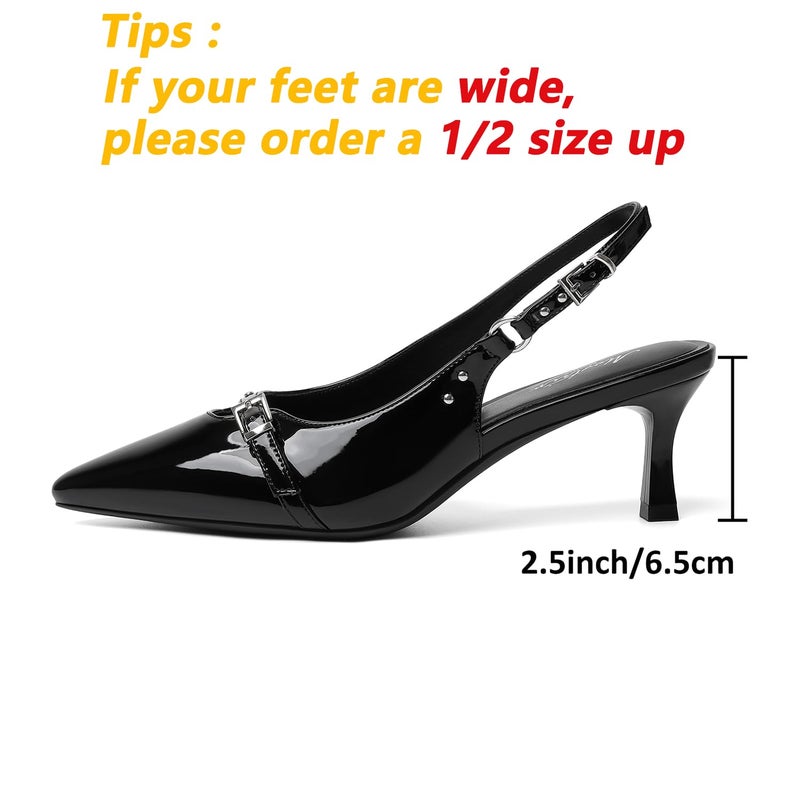 Mostrin Black Kitten Heels for Women Slingback Low Heels with Buckle Pointed Closed Toe Pumps Women's Pumps Shoes Size 8 - Image 5