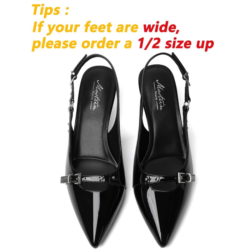 Mostrin Black Kitten Heels for Women Slingback Low Heels with Buckle Pointed Closed Toe Pumps Women's Pumps Shoes Size 8 - Image 4
