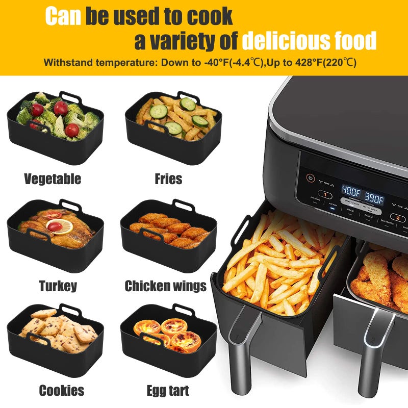 MMH 2Pcs Air Fryer Silicone Liners Rectangular for Ninja Foodi Dual DZ201 8QT/DZ090 6QT, MMH Reusable Non Stick Airfryer Dual Basket Accessories for Chefman 6QT/Instant Vortex Plus XL 8QT, Black - Image 5